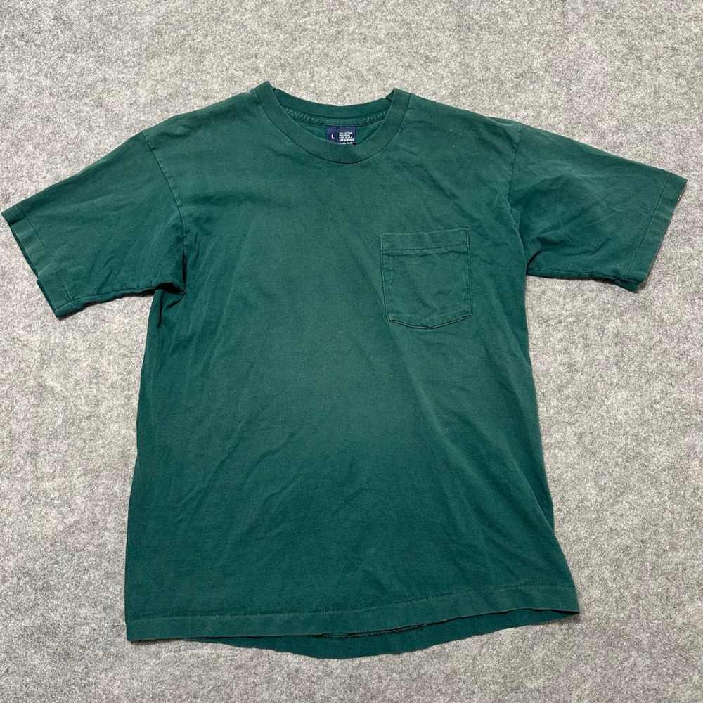 Honors Pocket T-Shirt Mens Large Green Vintage Single Stitch Made in USA Cotton